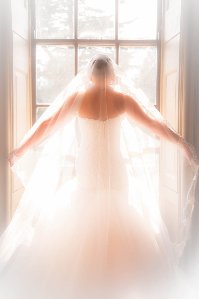 bridal, wedding dress, window